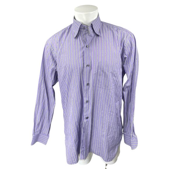 Paul Stuart Men's Purple Striped Collar Long Sleeve Button Down Pocket Shirt XL - Picture 1 of 3